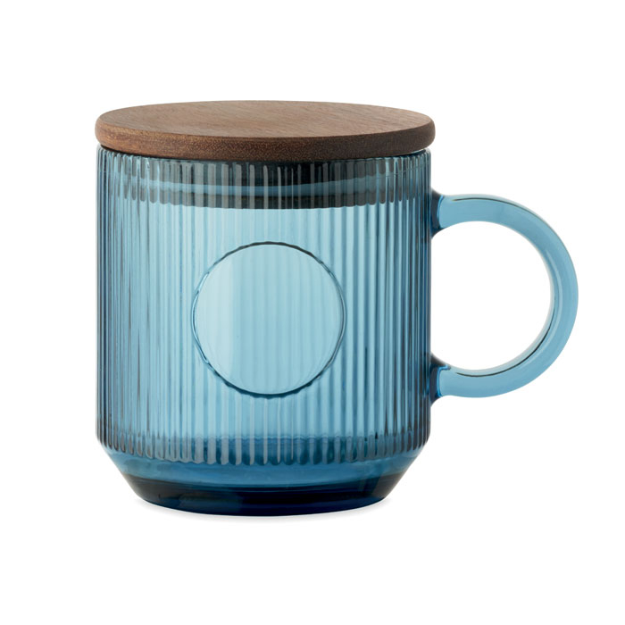 Mug en verre strié 300 ml publicitaire Vitrio Mug Bleu transparent